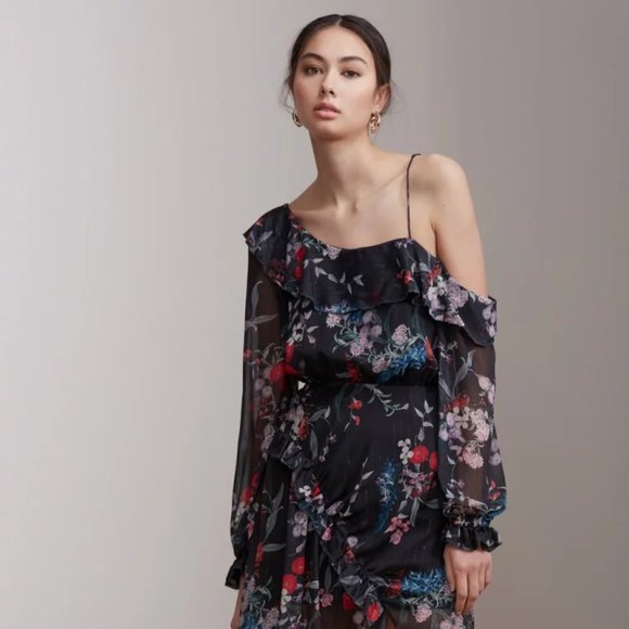 New. Keepsake asymmetric floral dress-XXS - Picture 2 of 6